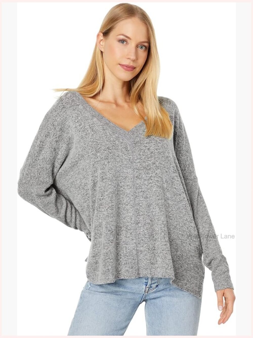 Women's Cloud Jersey Deep V Ruched Top Long Sleeve Soft Stretchy Top